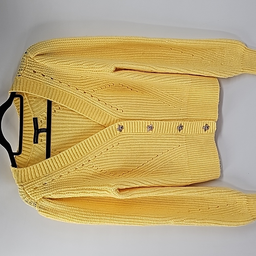 Yellow V-Neck Button Cardigan Sweater - Picture 7 of 16